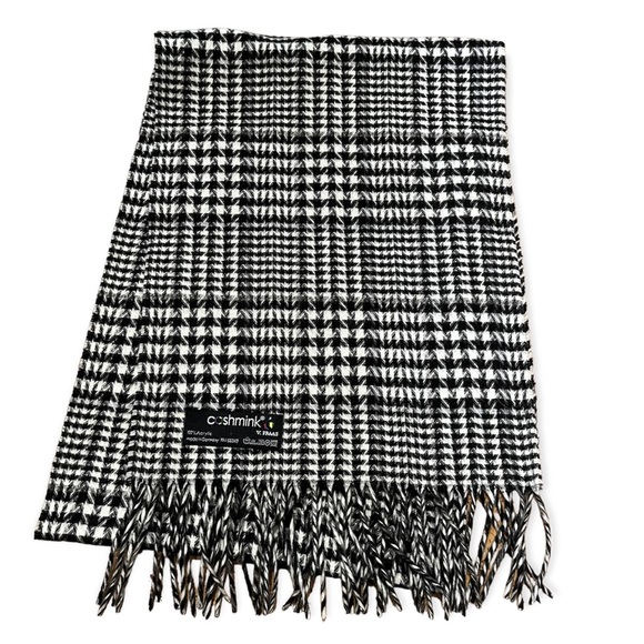V FRAAS Cashmink Black & White Houndstooth Fringed Scarf - Picture 1 of 12